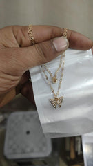 Double Layer Clavicle Chain Necklace Jewelry Zircon Butterfly Pendant Necklace (Gold)